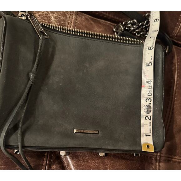 Rebecca Minkoff Crossbody Bag Avery Boho Gray Nubuck Suede Gunmetal Chain Strap - Picture 9 of 10
